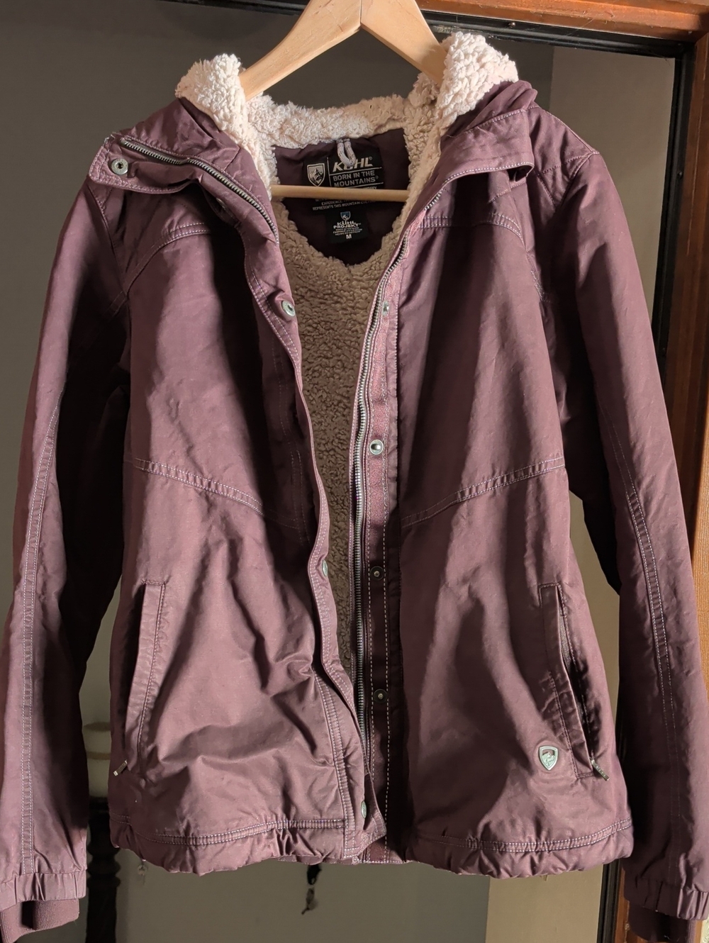 Kuhl Women's Maroon Hooded Sherpa-Lined Puffer Jacket